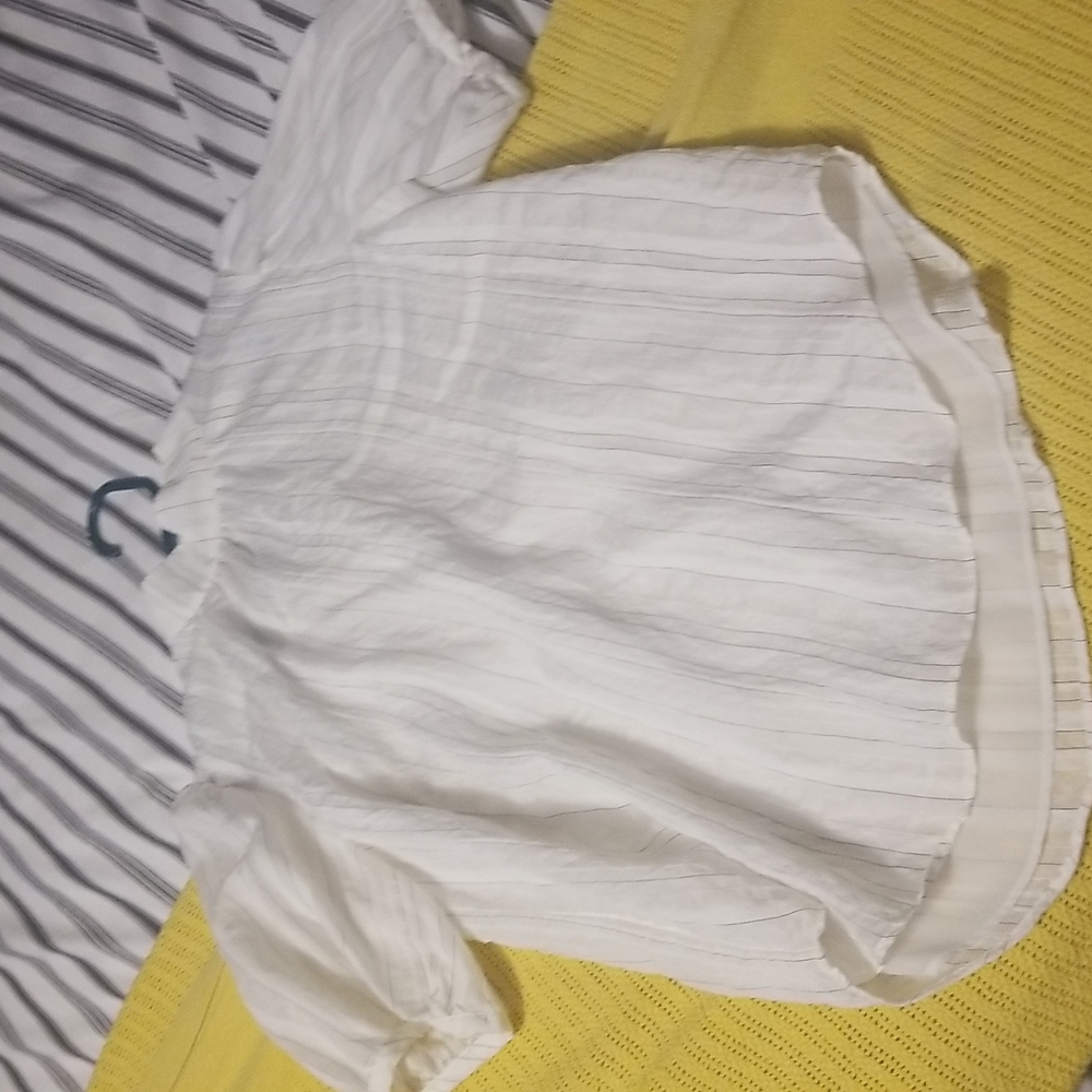 Bubble sleeve striped blouse